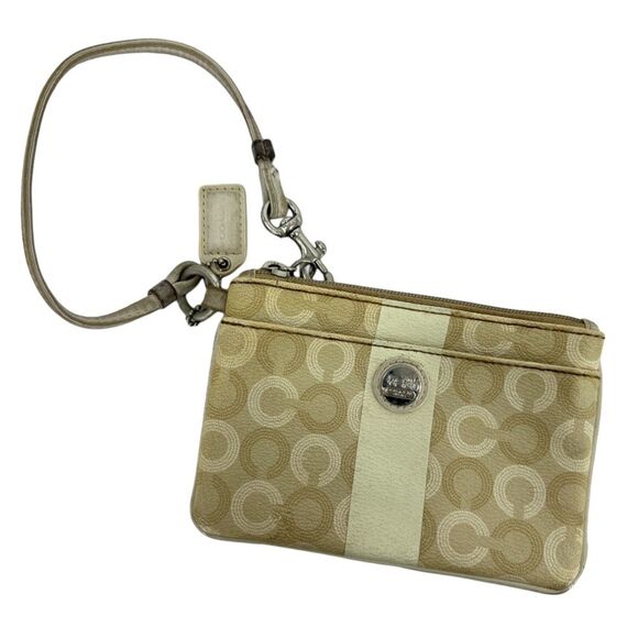 Coach signature leather Wristlet Very Used wallet cream logo - Picture 7 of 13